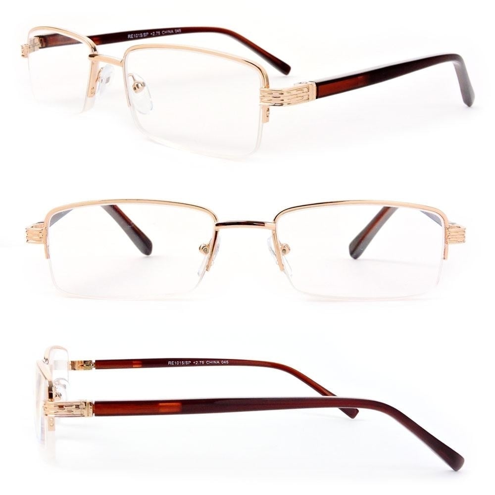 Semi-Rimless Rectangle Lenses Spring Hinges Reading Glasses Image 1