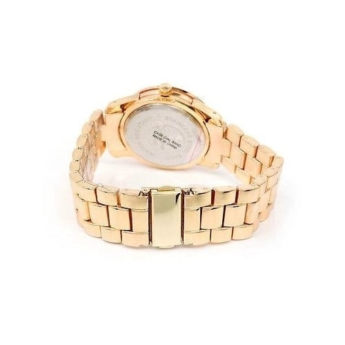 Gold Red Dial Boyfriend Style Geneva Womens Watch Image 3