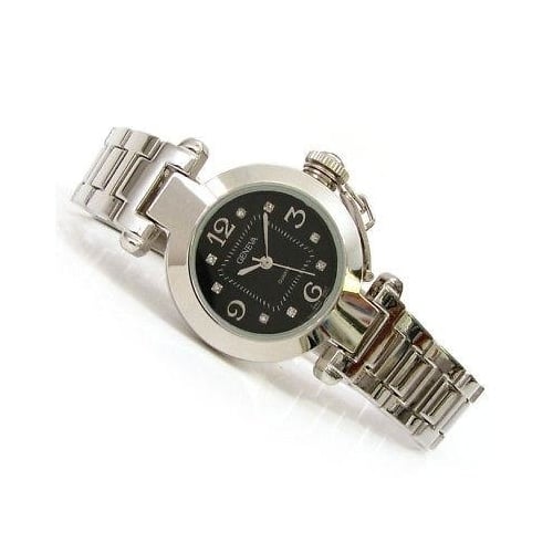 Silver Black Crystal Cabochon Crown Cover Geneva Bracelet Womens Watch Image 3