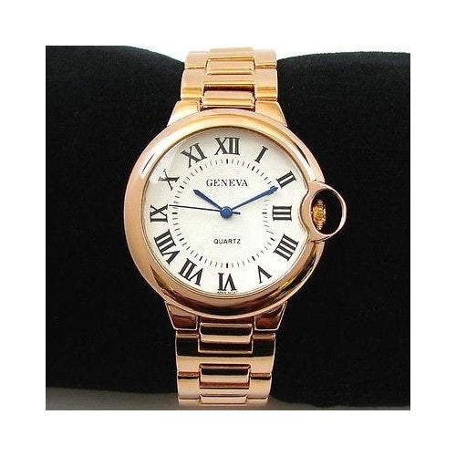 Rose Gold Geneva Classic Roman Dial Womens Bracelet Watch Image 2