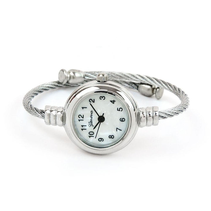 Silver Cable Band Mother of Pearl Dial Small Size Womens Bangle Cuff Watch Image 3