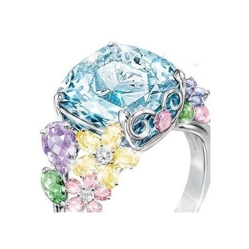 Aristocratic drilling time with multi-coloured tone square Princess ring, Image 2