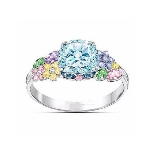 Aristocratic drilling time with multi-coloured tone square Princess ring, Image 4