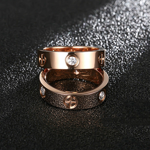 Love Ring Titanium Steel Eternal Ring Inserted with Fashion Couple Send Back to Original Box Image 2