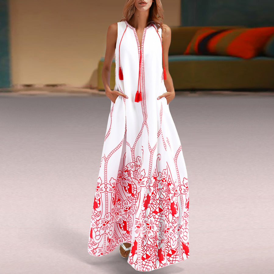 Red Embroidered Beach Maxi Dress Image 1