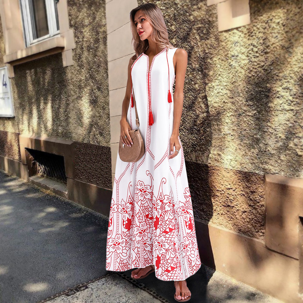 Red Embroidered Beach Maxi Dress Image 2