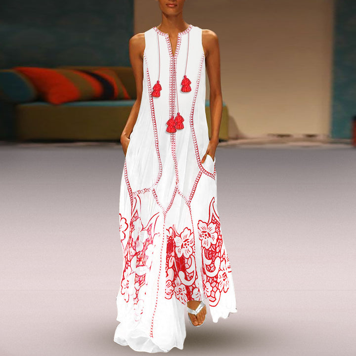 Red Embroidered Beach Maxi Dress Image 3