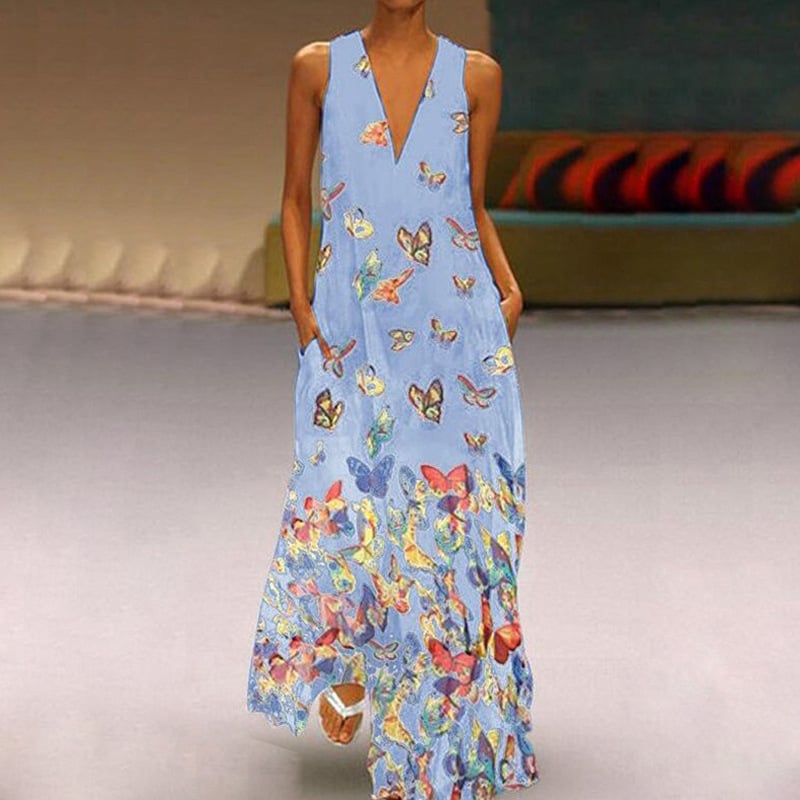 Colorful Butterfly Maxi Dress S-5X Image 1