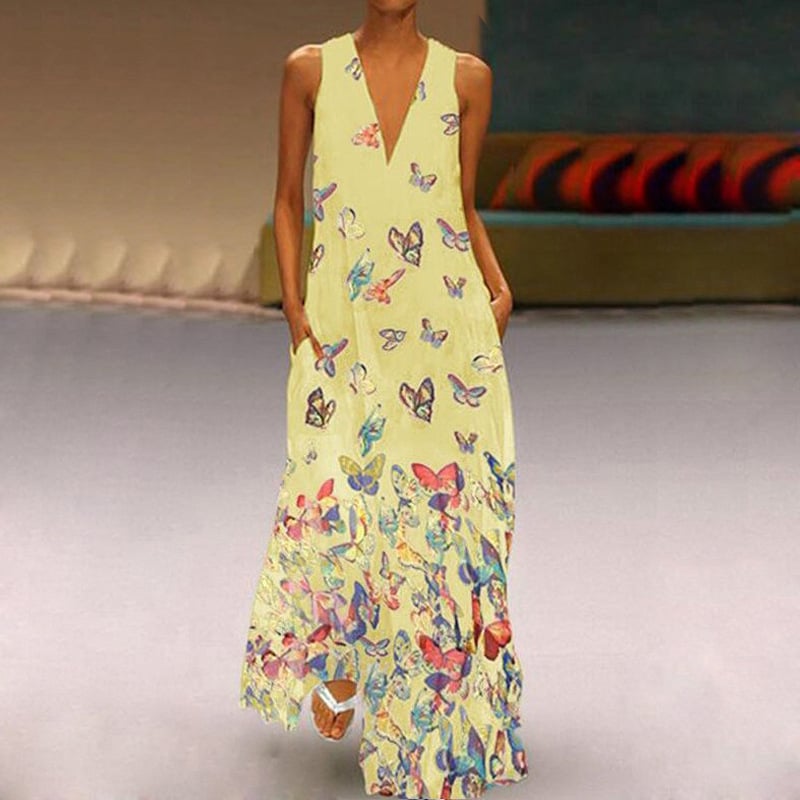 Colorful Butterfly Maxi Dress S-5X Image 1