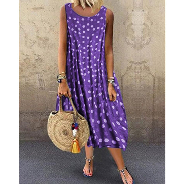 Round Neck Women Summer Dresses Printed Polka Dots Midi Dresses Image 4