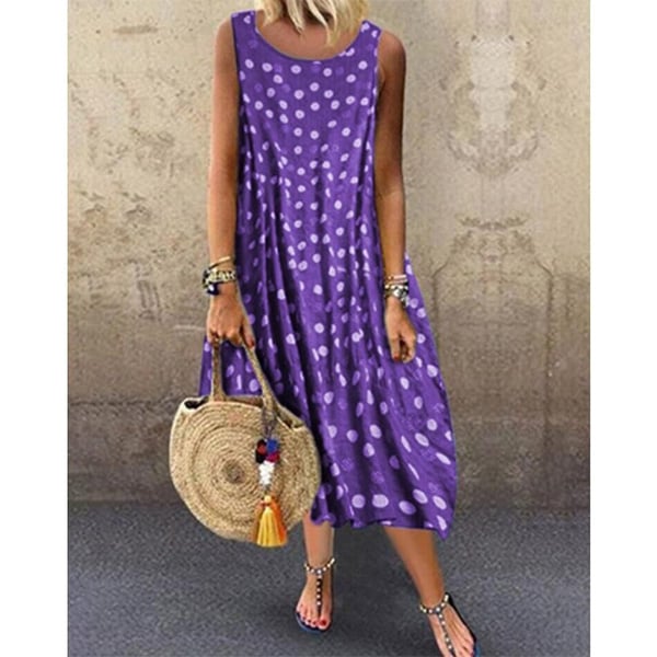 Round Neck Women Summer Dresses Printed Polka Dots Midi Dresses Image 1