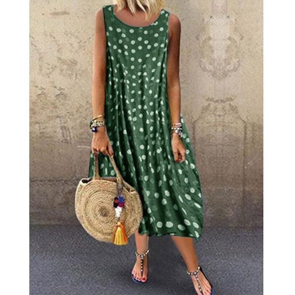 Round Neck Women Summer Dresses Printed Polka Dots Midi Dresses Image 2