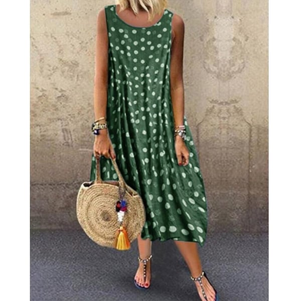 Round Neck Women Summer Dresses Printed Polka Dots Midi Dresses Image 1