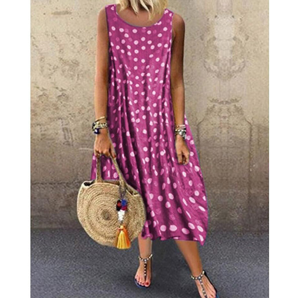 Round Neck Women Summer Dresses Printed Polka Dots Midi Dresses Image 4