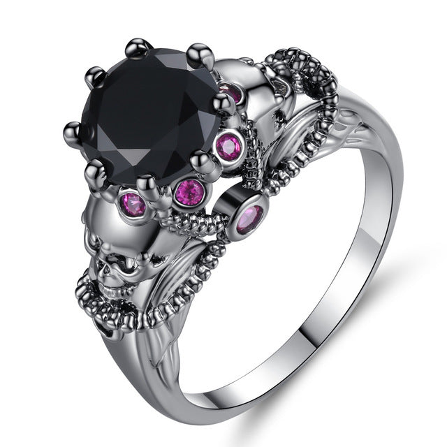 Punk Wind Black Artificial zircon Lady Ring Artificial zircon Handornament Retro Black  Popular style Skull Ring Image 2