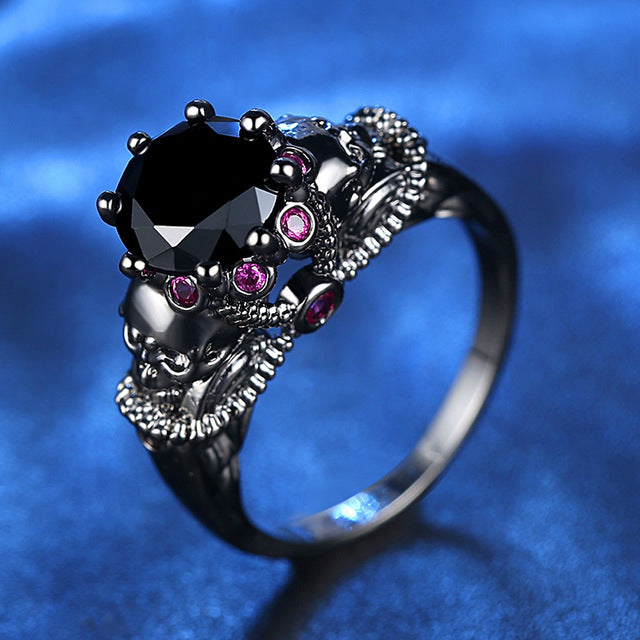 Punk Wind Black Artificial zircon Lady Ring Artificial zircon Handornament Retro Black  Popular style Skull Ring Image 4
