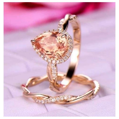 Womens Popular style Ring Water Drop Set Ring Engagement Ring with Artificial zircon Insert Image 1