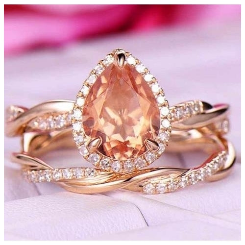 Womens Popular style Ring Water Drop Set Ring Engagement Ring with Artificial zircon Insert Image 2