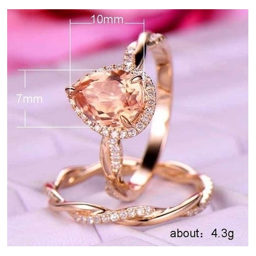 Womens Popular style Ring Water Drop Set Ring Engagement Ring with Artificial zircon Insert Image 4