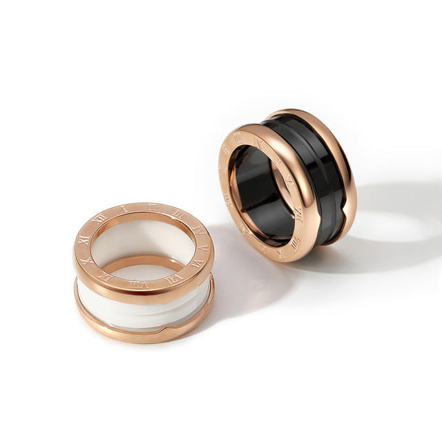 Black and White Ceramic Ring Rose- Popular style Ring Arc Titanium Steel Ceramic Ring Image 1