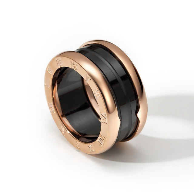 Black and White Ceramic Ring Rose- Popular style Ring Arc Titanium Steel Ceramic Ring Image 3
