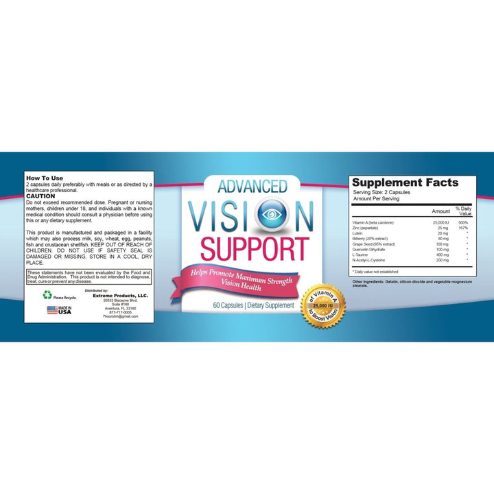 Advanced Vision Support Capsules 60 Count Eye Health Antioxidants Lutein Bilberry Image 2