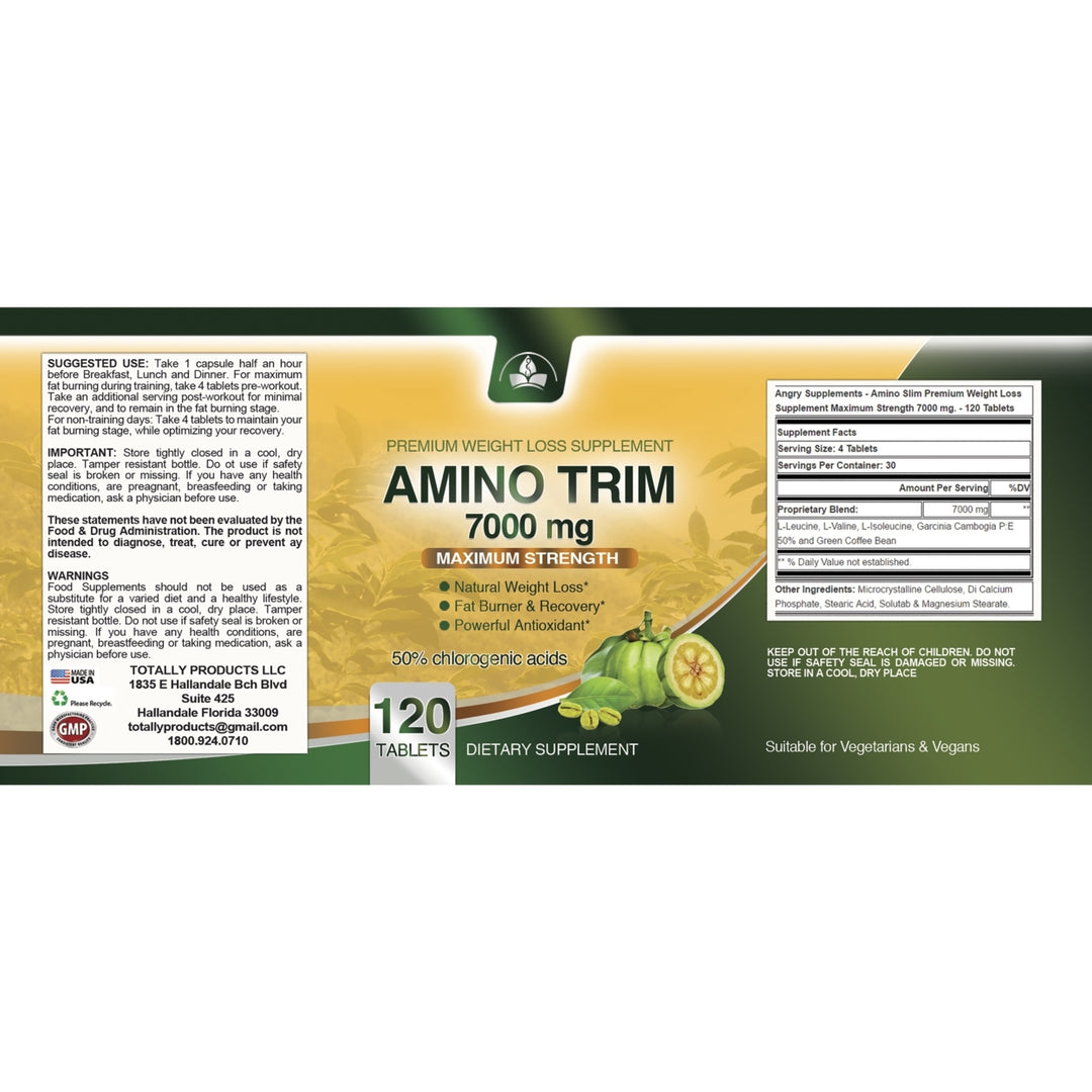 Amino Trim 3-in-1 Fat Burner Garcinia Cambogia BCAA Green Coffee Bean 120 Tablets Image 3