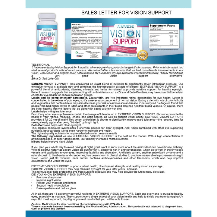 Advanced Vision Support Capsules 60 Count Eye Health Antioxidants Lutein Bilberry Image 3