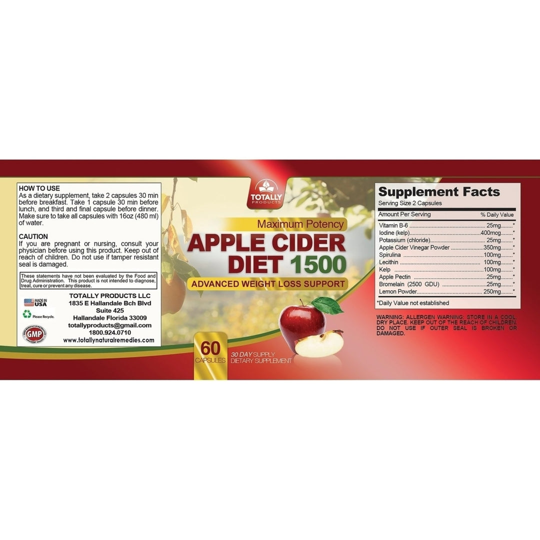 Apple Cider Vinegar Diet Capsule 1500 (60 capsules) Image 2