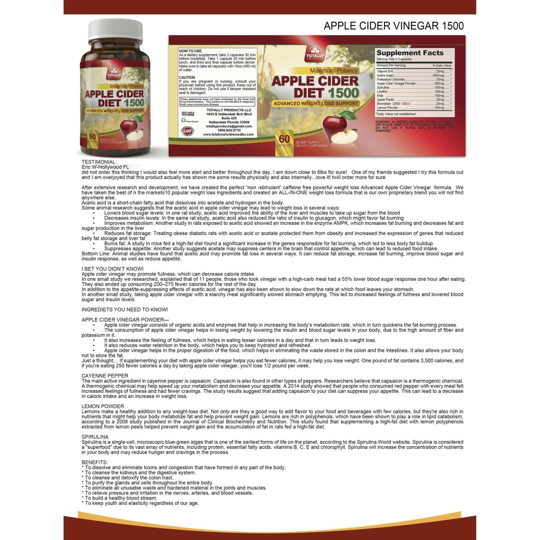 Apple Cider Vinegar Diet Capsule 1500 (60 capsules) Image 3