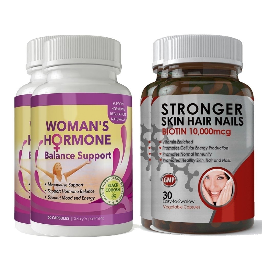 Biotin 10,000mcg and Womans Hormone Support Combo Pack Image 1