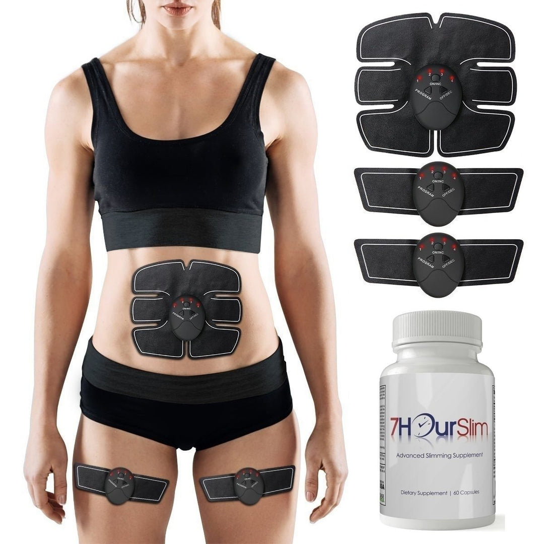 ABS Stimulator EMS Trainer Black with 7-Hour Slim Dietary Capsules Muscle Strength Image 1