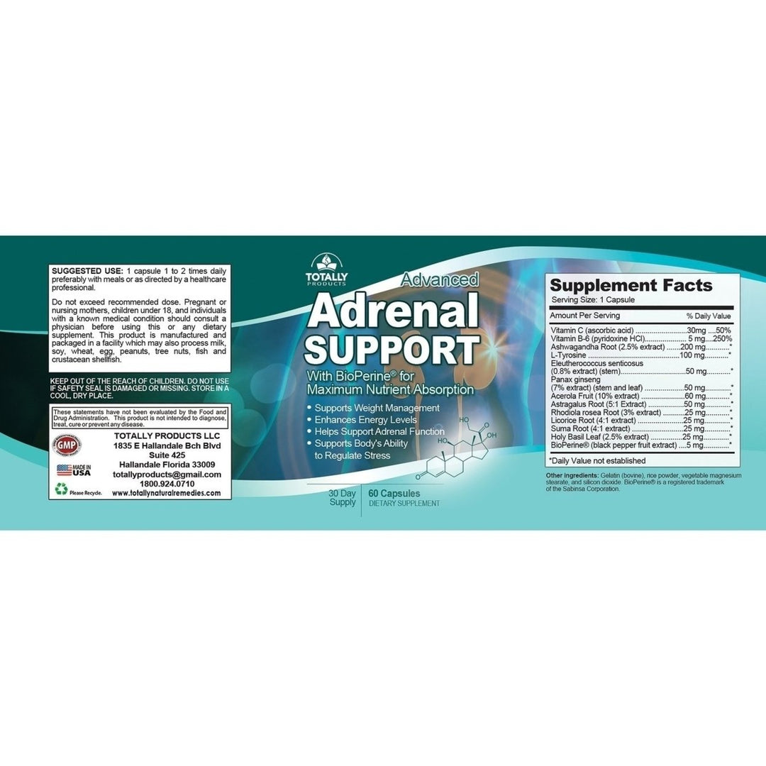 Advanced Adrenal Support Capsules 60 Count Hormone Balance Stress Relief Image 3