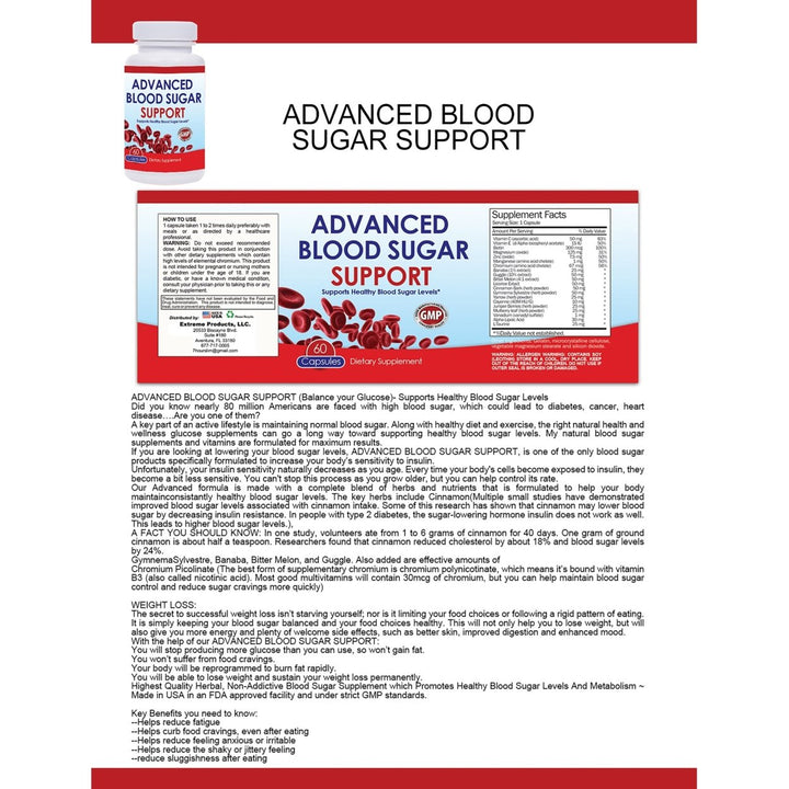 Advanced Blood Sugar Support Capsules 60 Count GTF Chromium Energy Boost Image 2