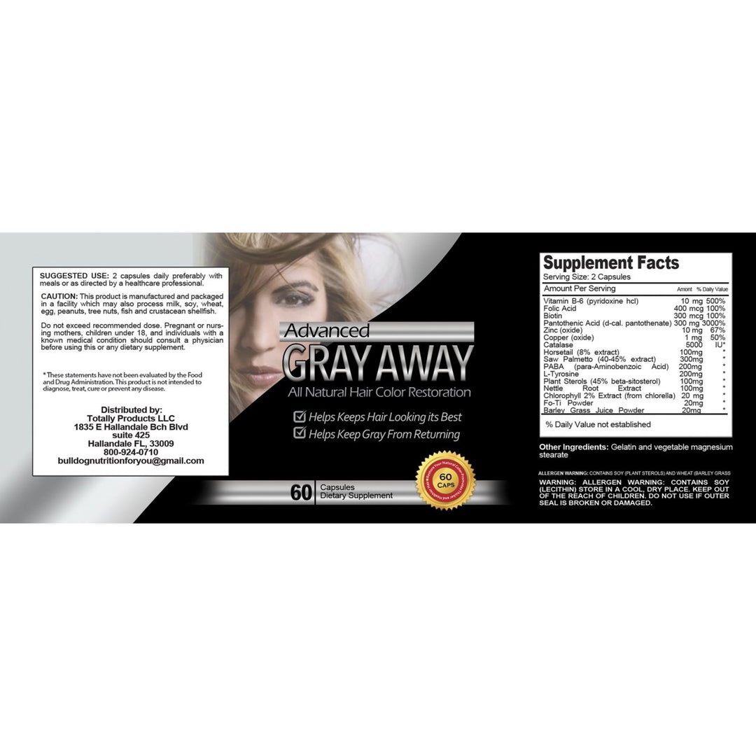 Advanced Gray Away Natural Catalase Enhancer 60 Capsules Hair Color Restore Image 3