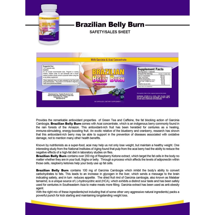 Brazilian Belly Burn Garcinia Acai 60 Capsules Weight Loss Supplement Image 3