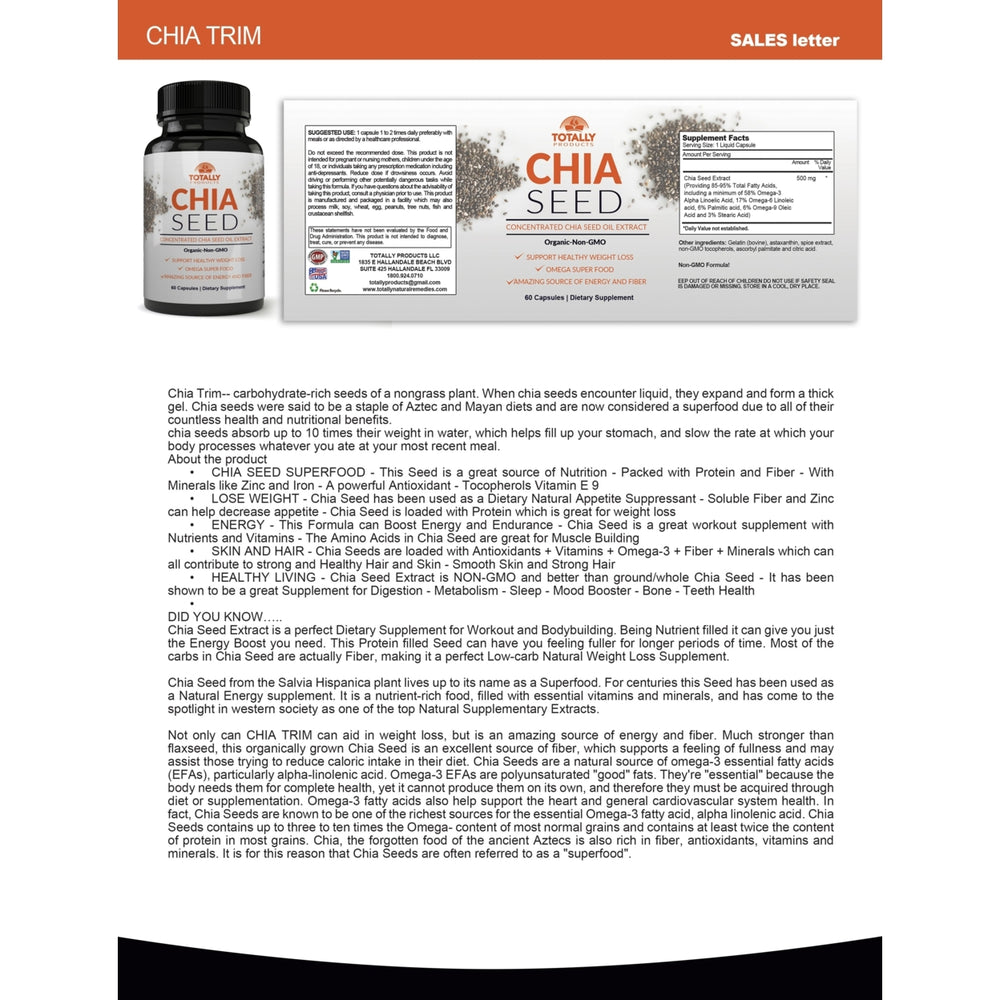 Chia Seed Oil Extract 60 Capsules Non-GMO Superfood for Energy and Weight Loss Image 2