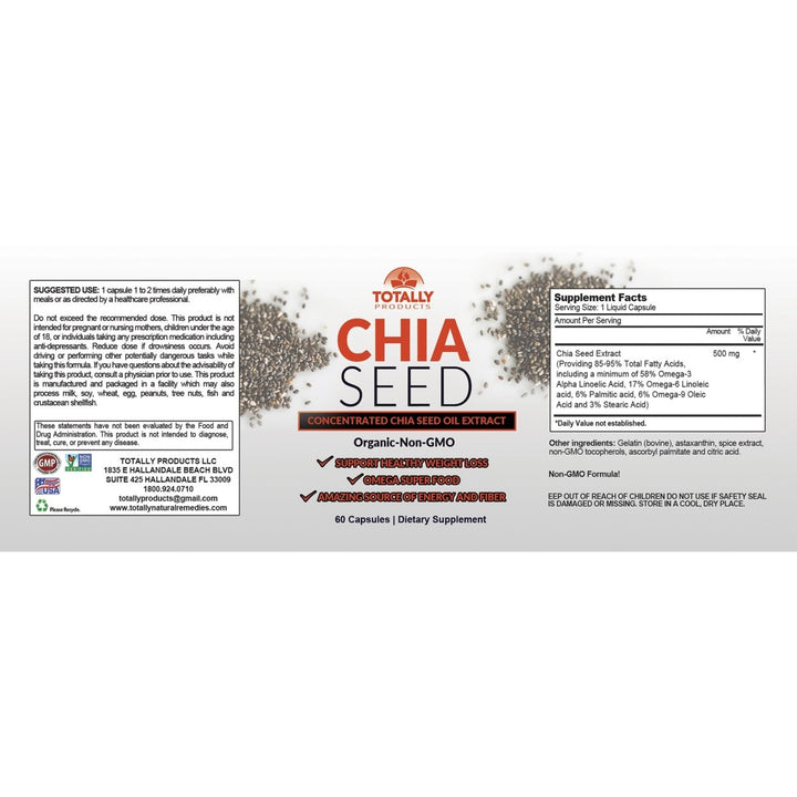 Chia Seed Oil Extract 60 Capsules Non-GMO Superfood for Energy and Weight Loss Image 4