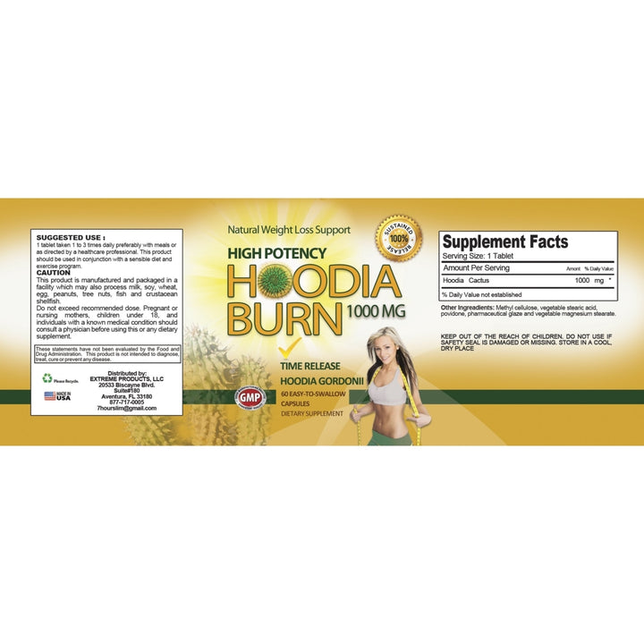 Hoodia Burn 1000mg Appetite Suppressant 60 Tablets South African Herbal Supplement Image 2