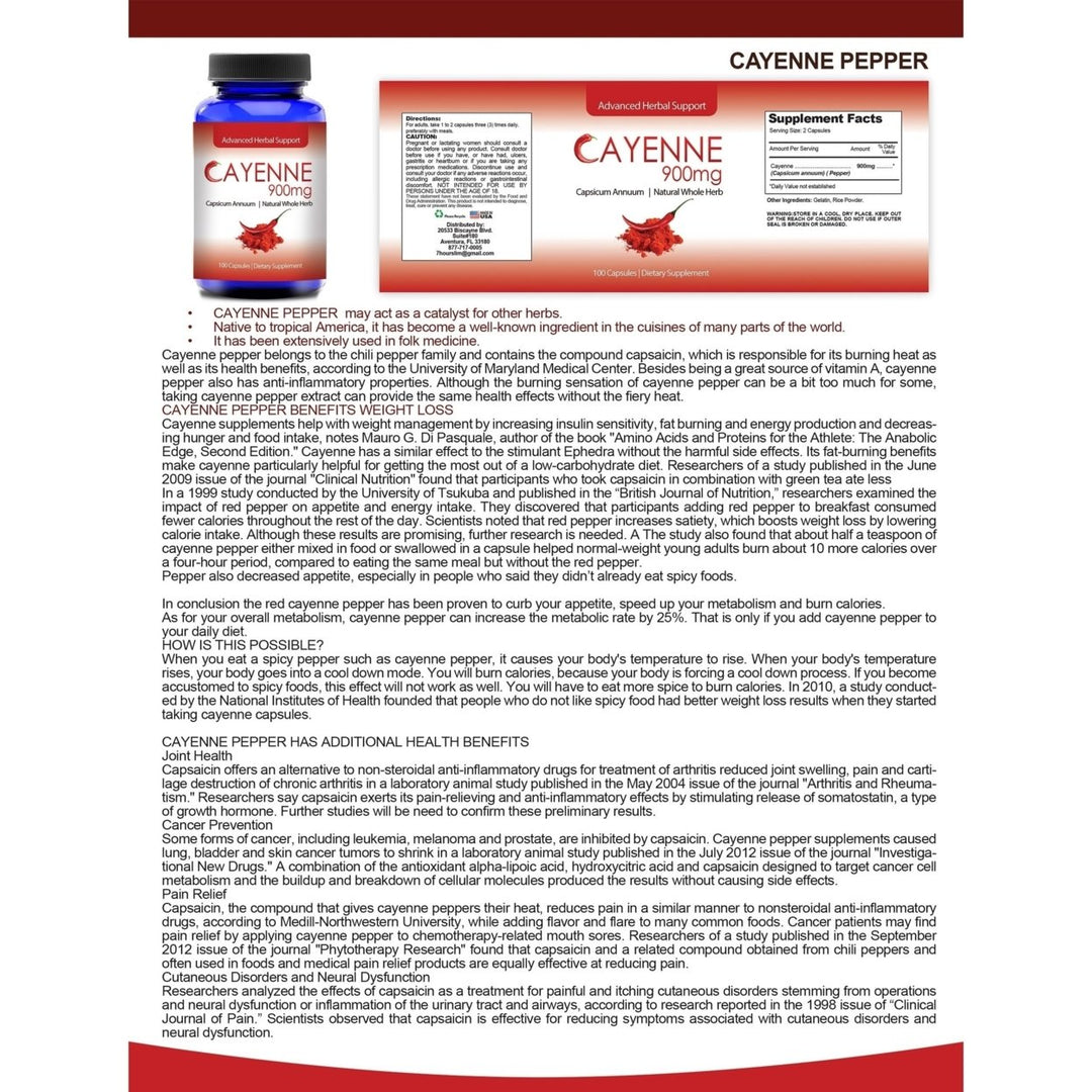 Cayenne Pepper Capsules 900mg for Healthy Digestion 100 Count Support Circulation Image 2