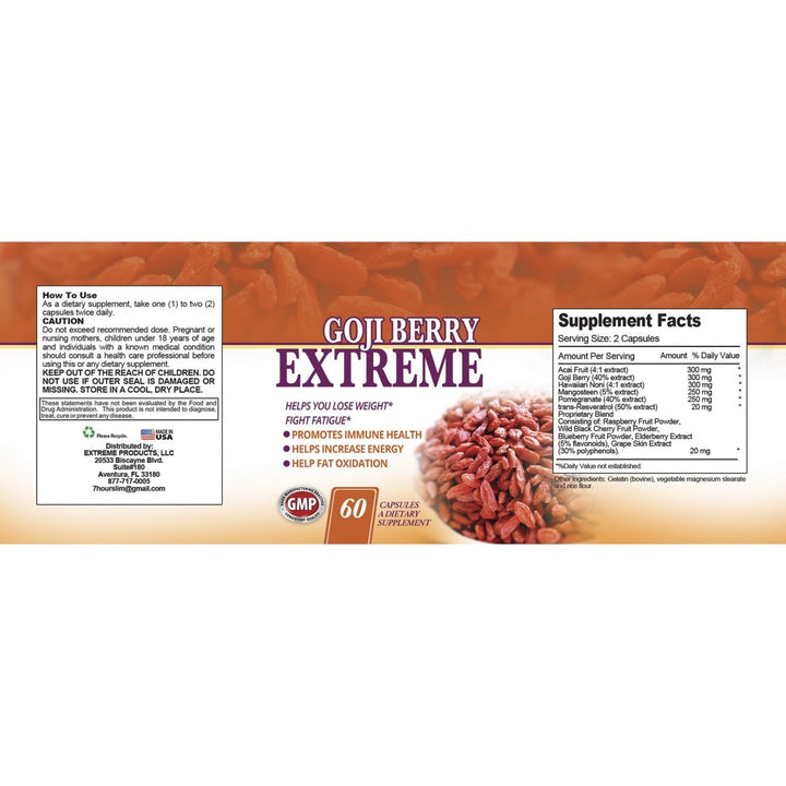 Goji Berry Extreme Fruit Complex 60 Capsules Natural Weight Loss and Nutrition Image 3