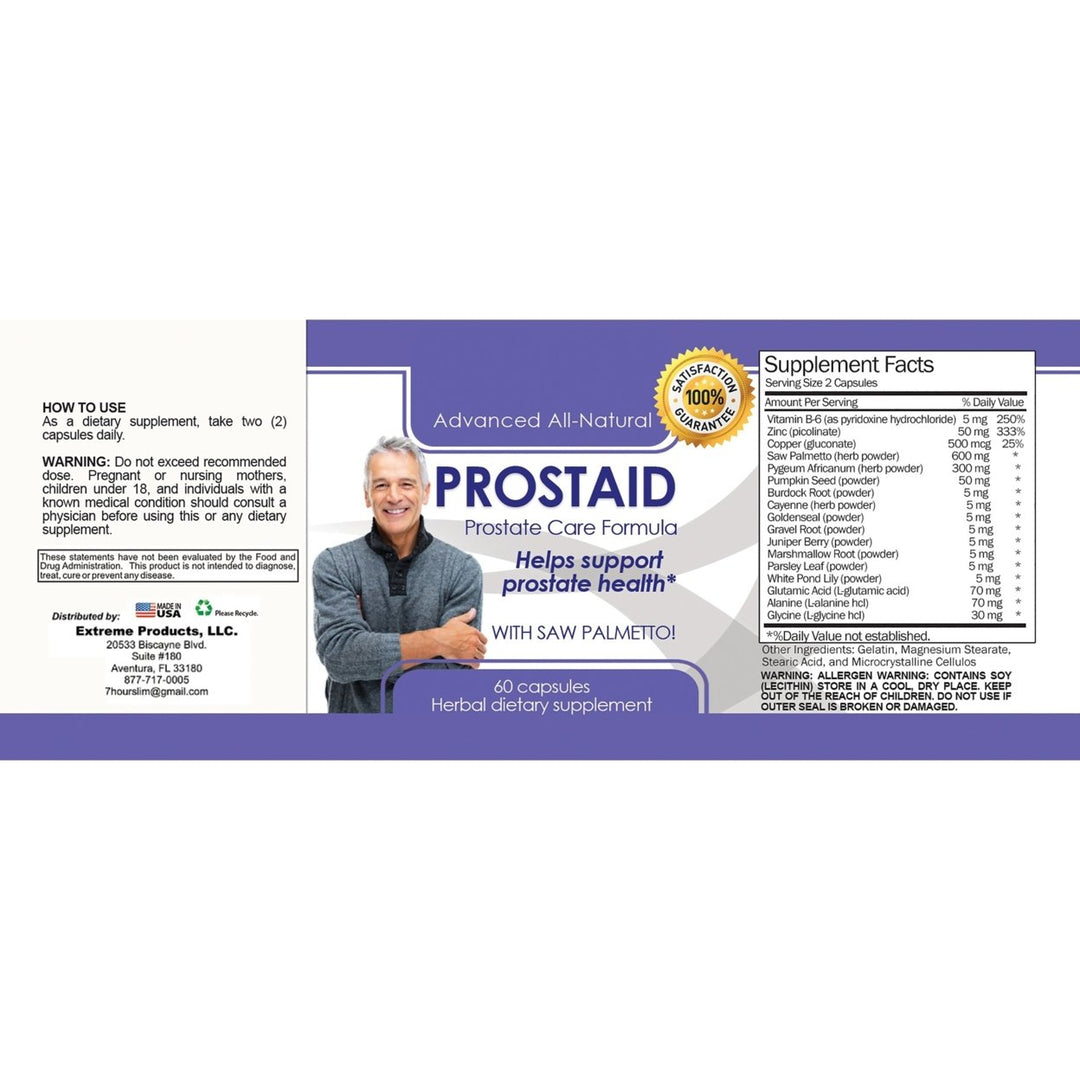 ProstAid Prostate Care Supplement with Saw Palmetto 60 Capsules Herbal Relief Image 2