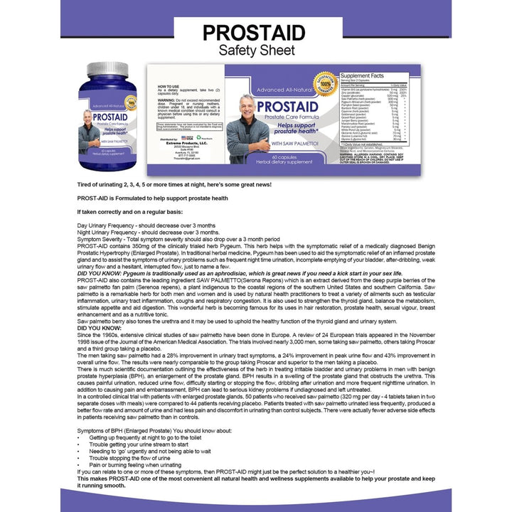 ProstAid Prostate Care Supplement with Saw Palmetto 60 Capsules Herbal Relief Image 3