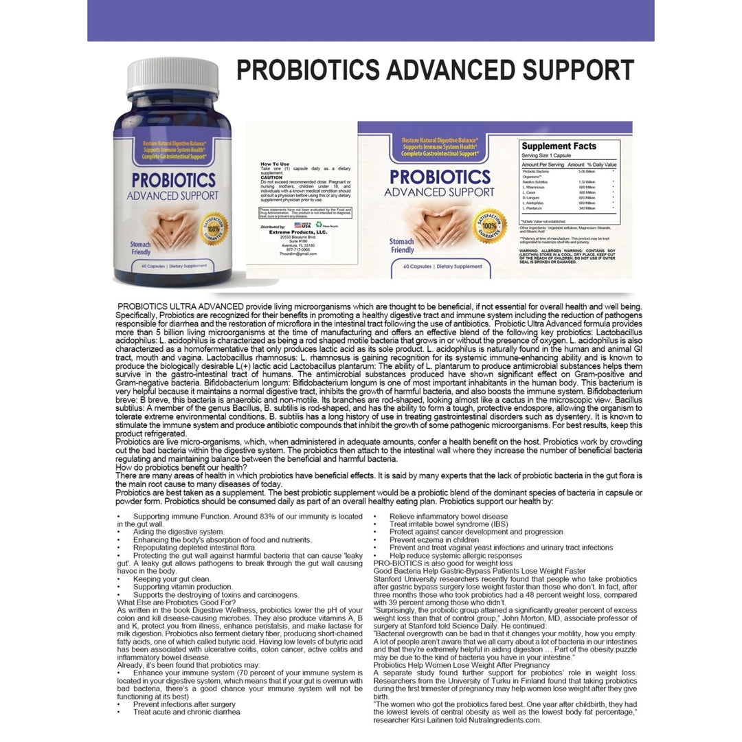 Totally Products Probiotics Advanced Support 60 Capsules Digestive Immune Health Image 2