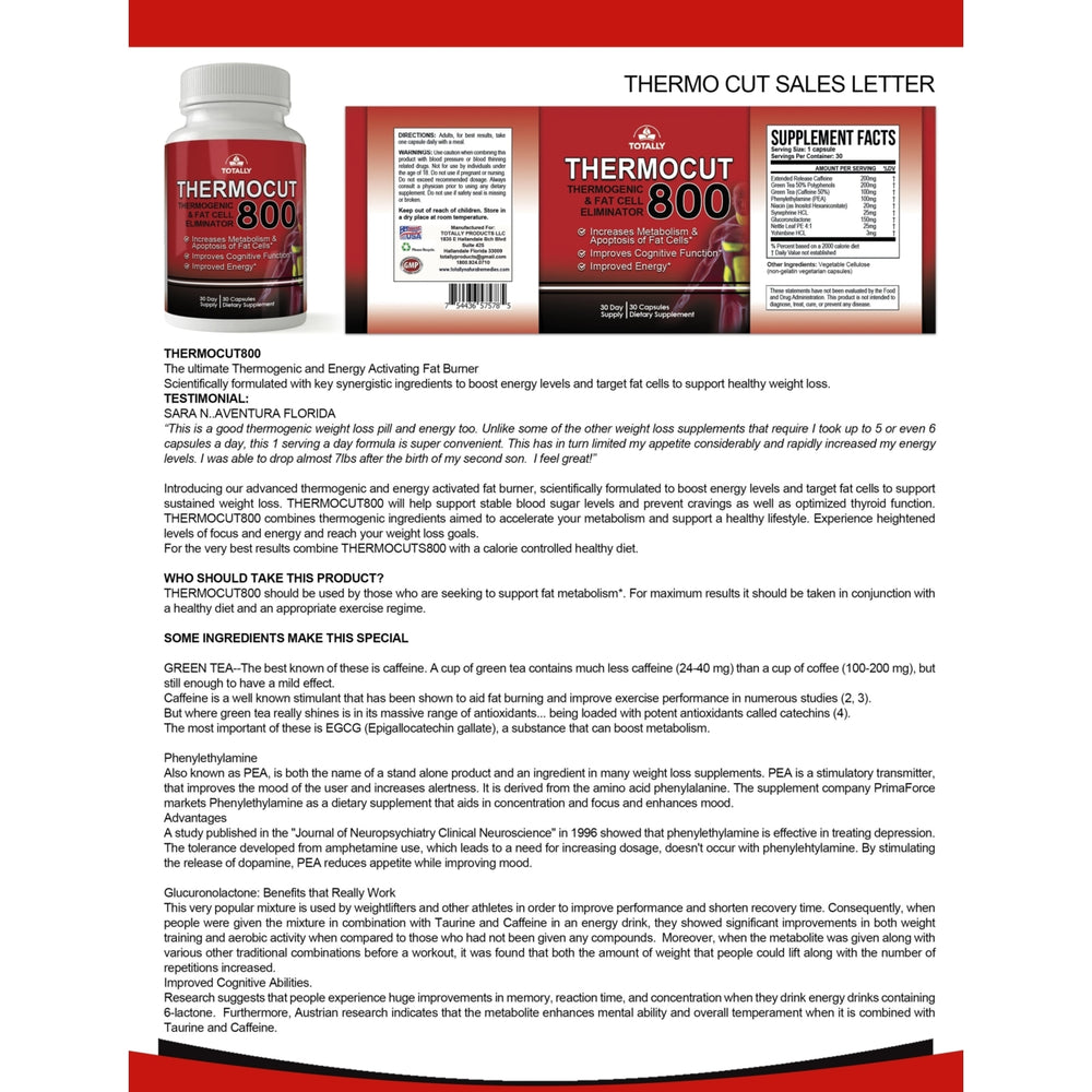 Thermocut 800 Thermogenic Fat Burner 30 Capsules Energy and Metabolism Support Image 2