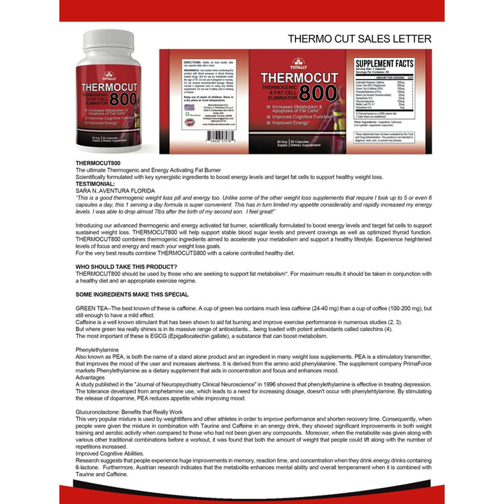 Thermocut 800 Thermogenic Fat Burner 30 Capsules Energy and Metabolism Support Image 2