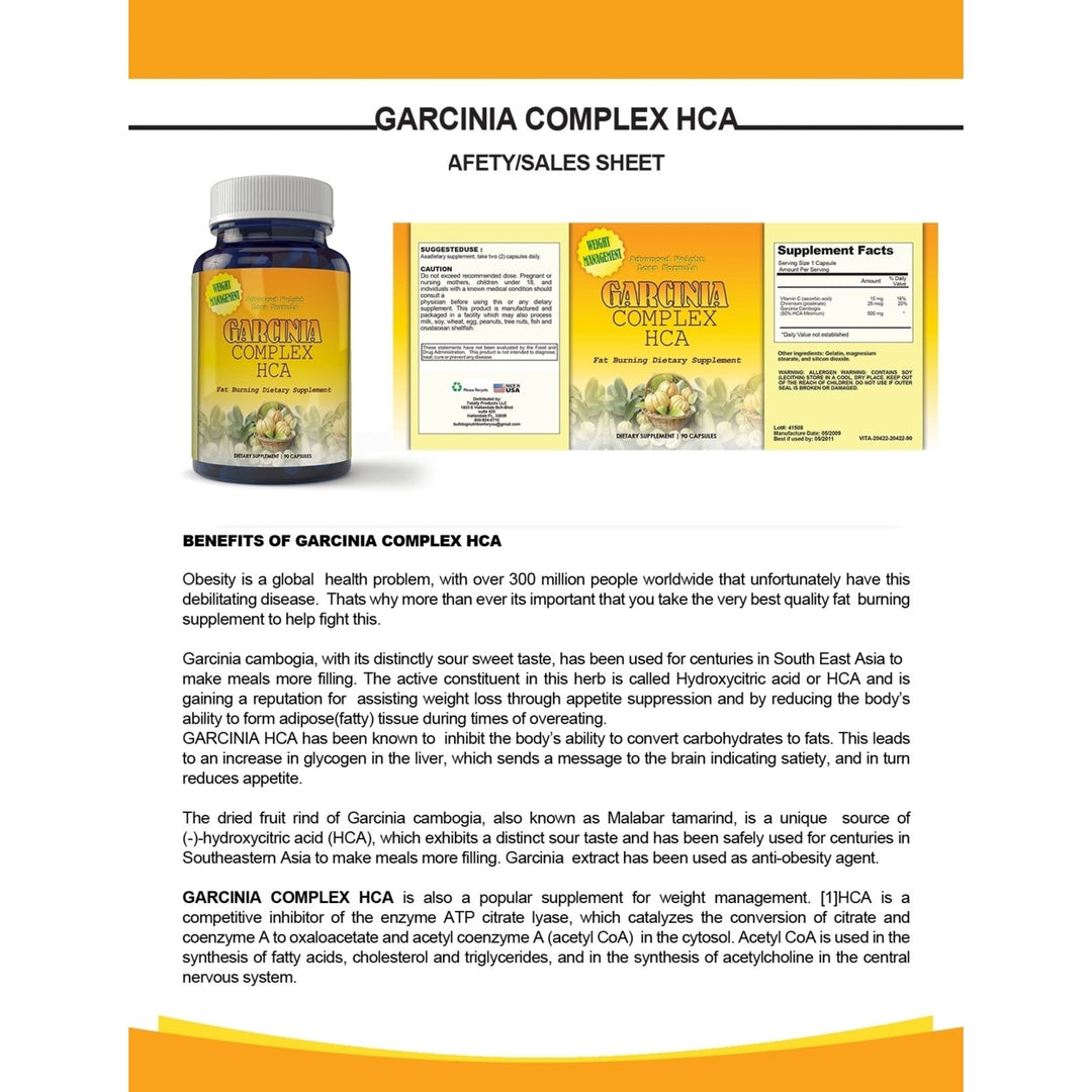 Totally Products Garcinia HCA Complex Supplement 90 Capsules Weight Loss Aid Image 2