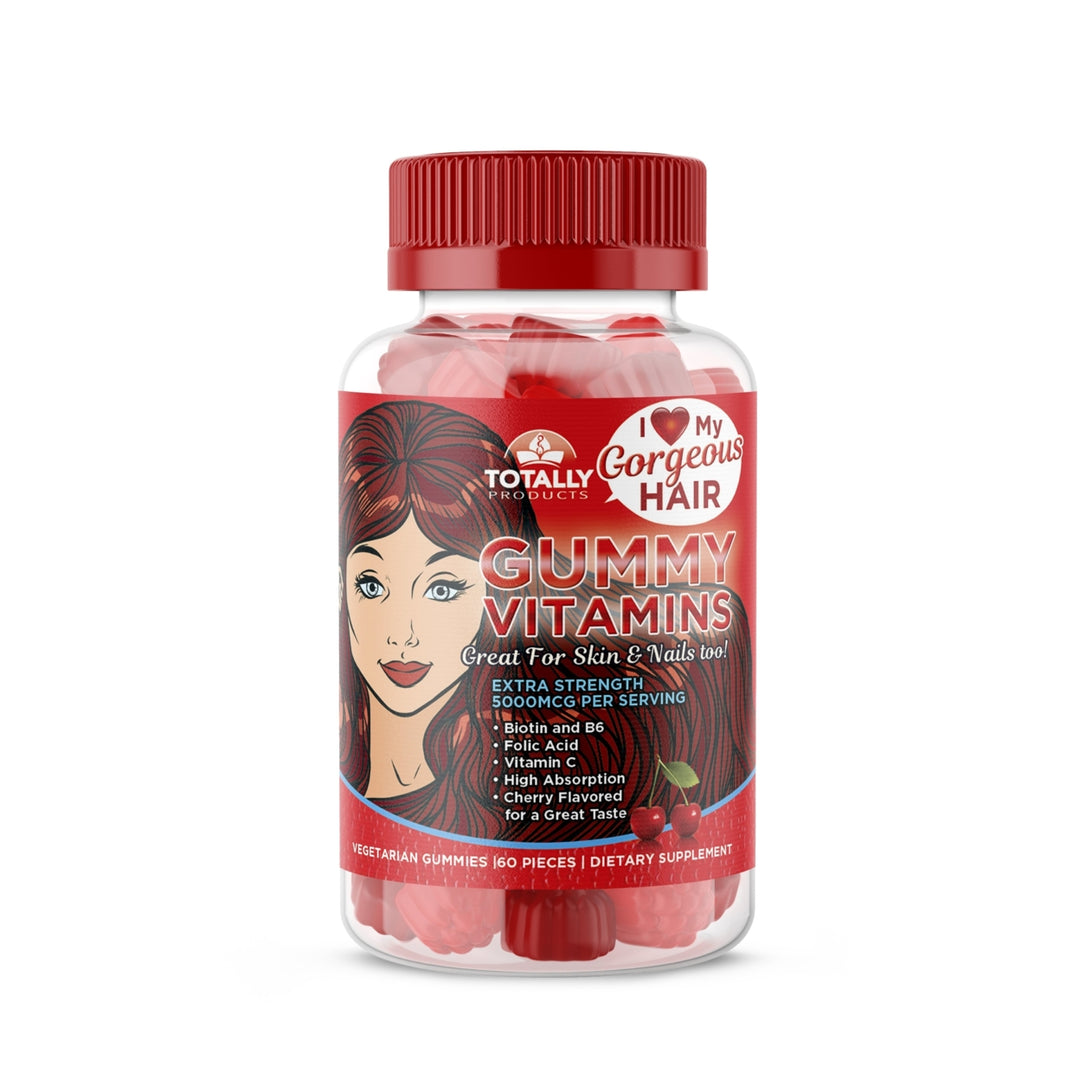 TotallyProducts Gorgeous Hair Gummy Vitamins with Biotin 5000 mcg (60ct Cherry Flavor) Image 1