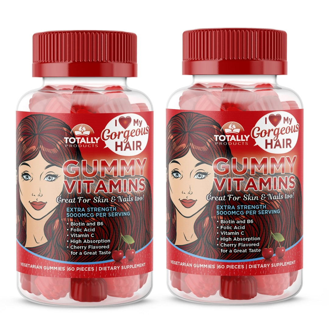 TotallyProducts Gorgeous Hair Gummy Vitamins with Biotin 5000 mcg (60ct Cherry Flavor) Image 2