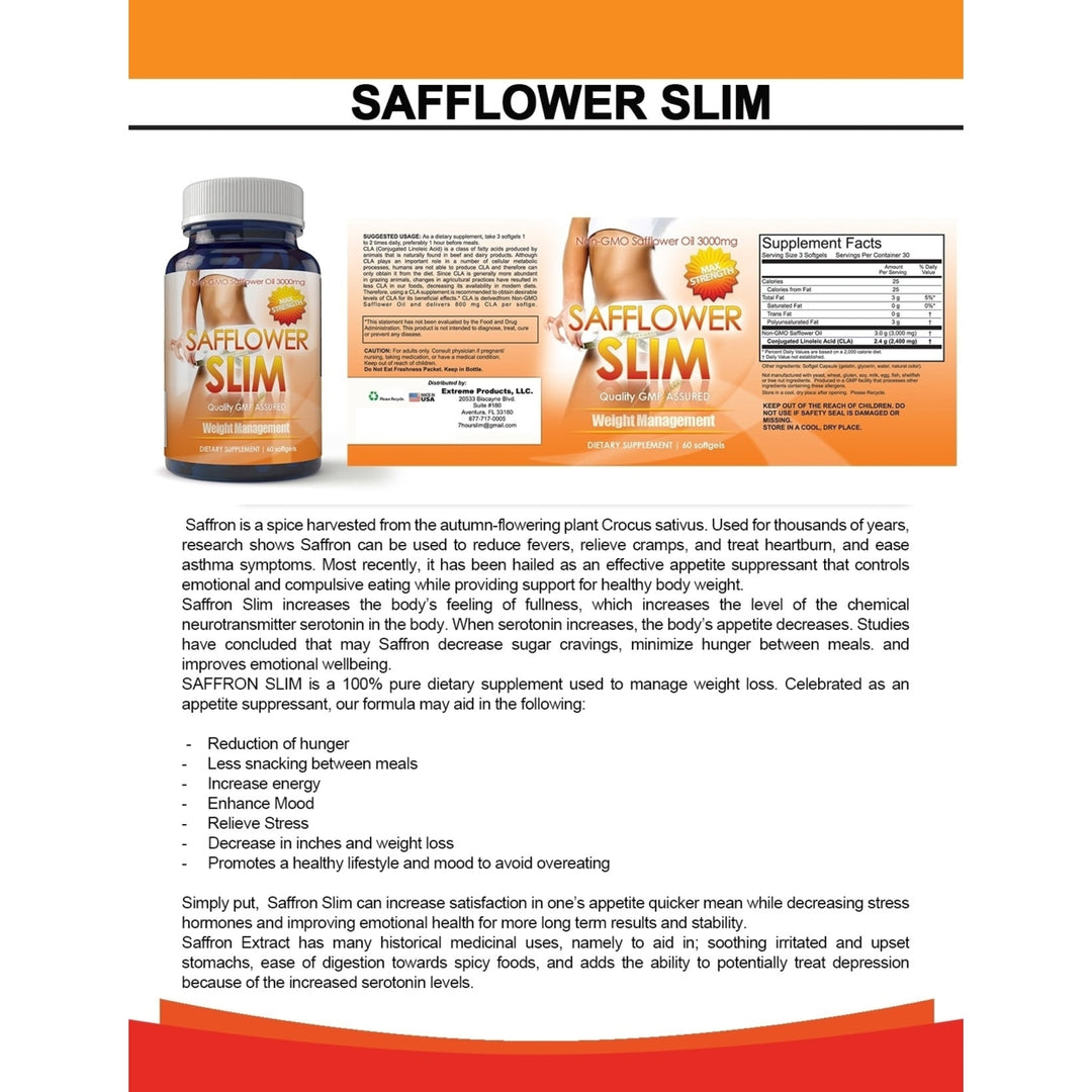 Safflower Slim Weight Loss Softgels (60 capsules) Image 2